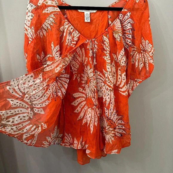DVF Diane Von Furstenberg Blouse Merrill Silk Top In Flame Size 12 - Picture 4 of 7